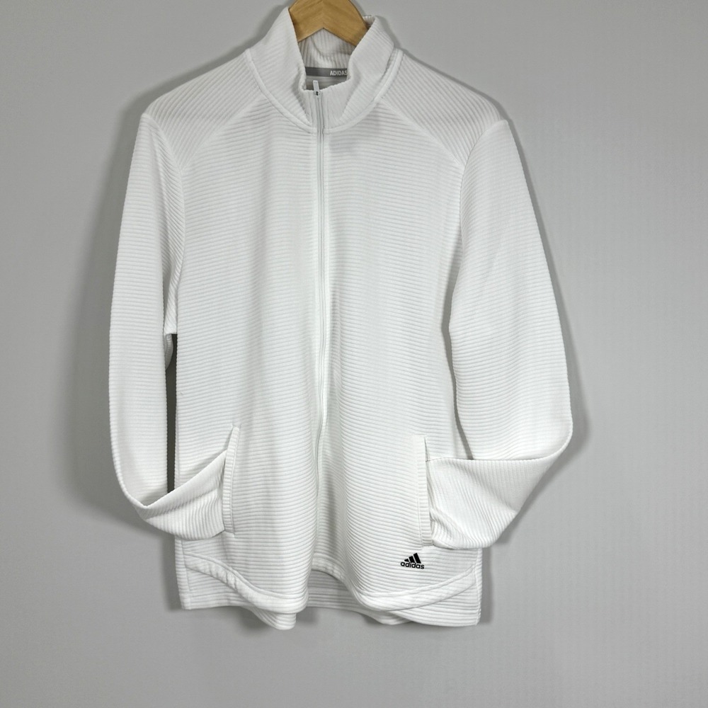 Adidas Golf Women's XL White Ribbed Full Zip Jacket Mock Neck Thumbholes